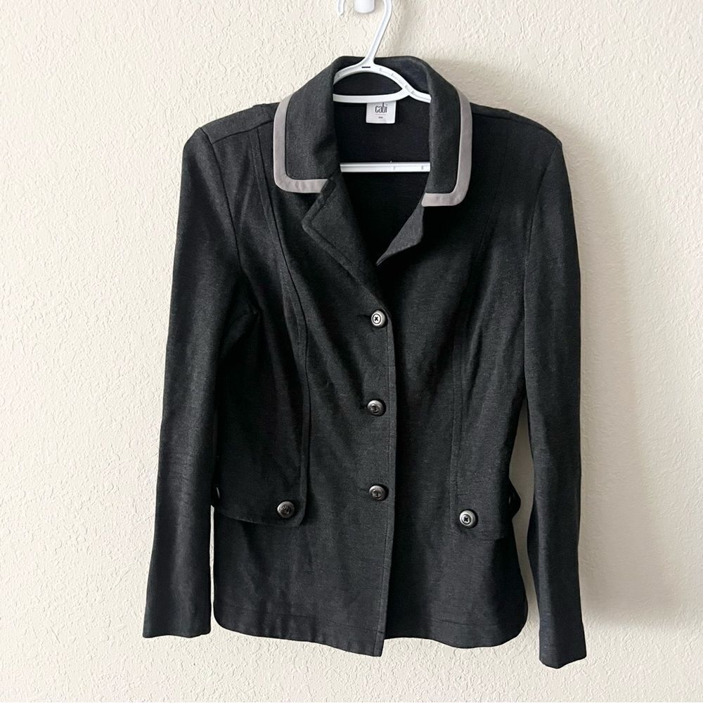 CABI Crew Blazer Ponte Knit Charcoal Gray #3030 Button Up Jacket Size S